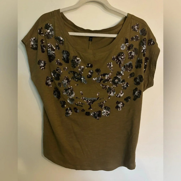Express Shirt Women Small‎ Sequin Leopard Print Boho Fairy Grunge Whimsigoth - Picture 1 of 6